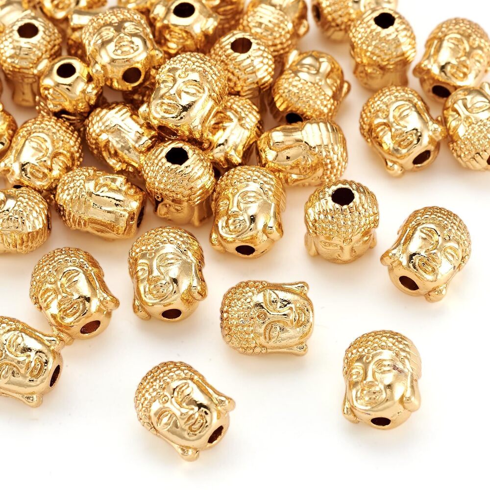 6471 50Pcs 18K Gold Buddha Head Spacer Beads 11x9mm Metal Tiny Spiritual
